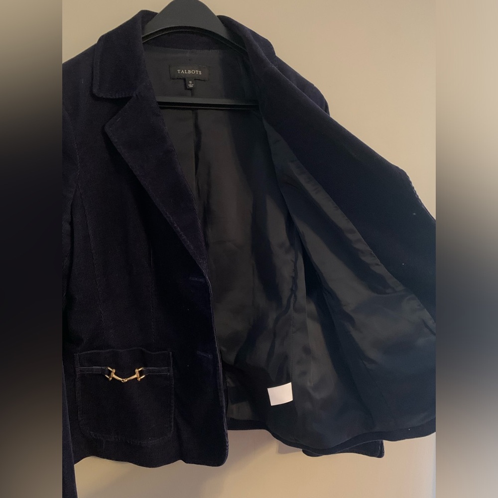Talbots navy blue corduroy blazer with gold accents size 12 EUC - Picture 8 of 9